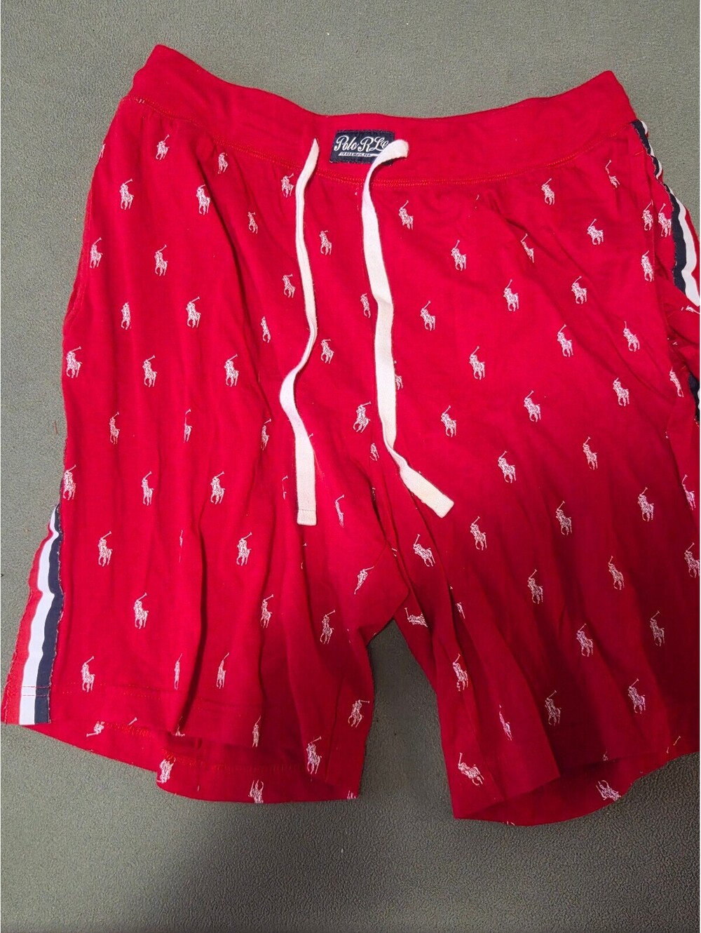 Polo Ralph Lauren Mens M Red All Over Pony Logo Sleep Lounge Shorts Drawstring